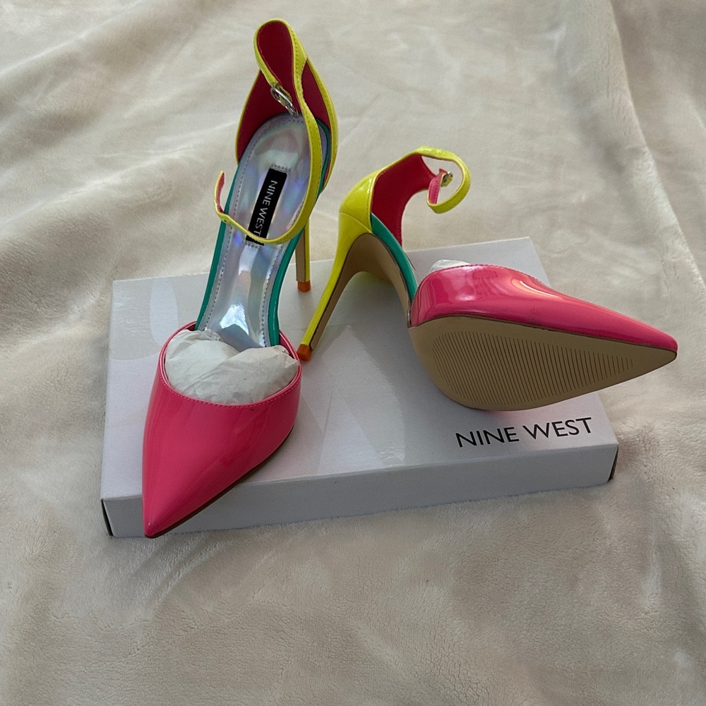 Nine West Vibrant Pink and Yellow Heels - Picture 2 of 3